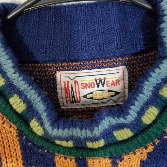 Mad Snowear Make American Dream Long Sleeve Wool Blend Sweater XL Blue Gold - Picture 2 of 6